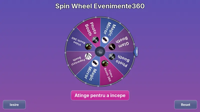 Joc interactiv Spin Wheel personalizat pentru evenimente pe touchscreen 43 inch - Evenimente360