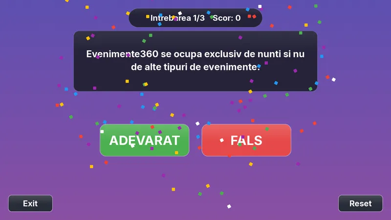 Joc interactiv True or False personalizat pentru evenimente pe touchscreen 43 inch - Evenimente360
