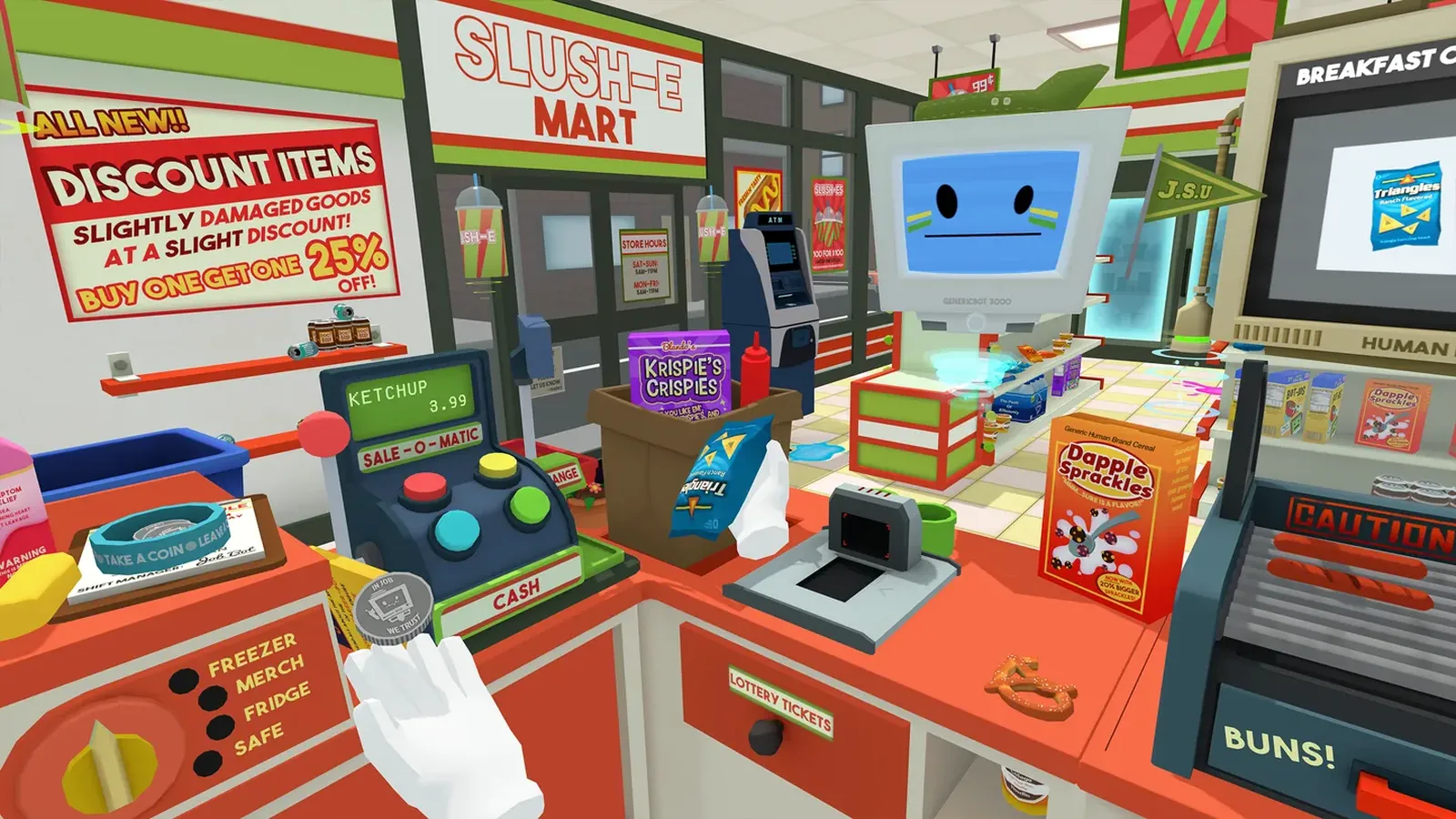 Participant in scena de bucatarie din Job Simulator, pe headset Meta Quest 3